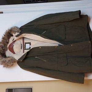 Nautica Dark Green Parka with Fur Trim Hood 3X